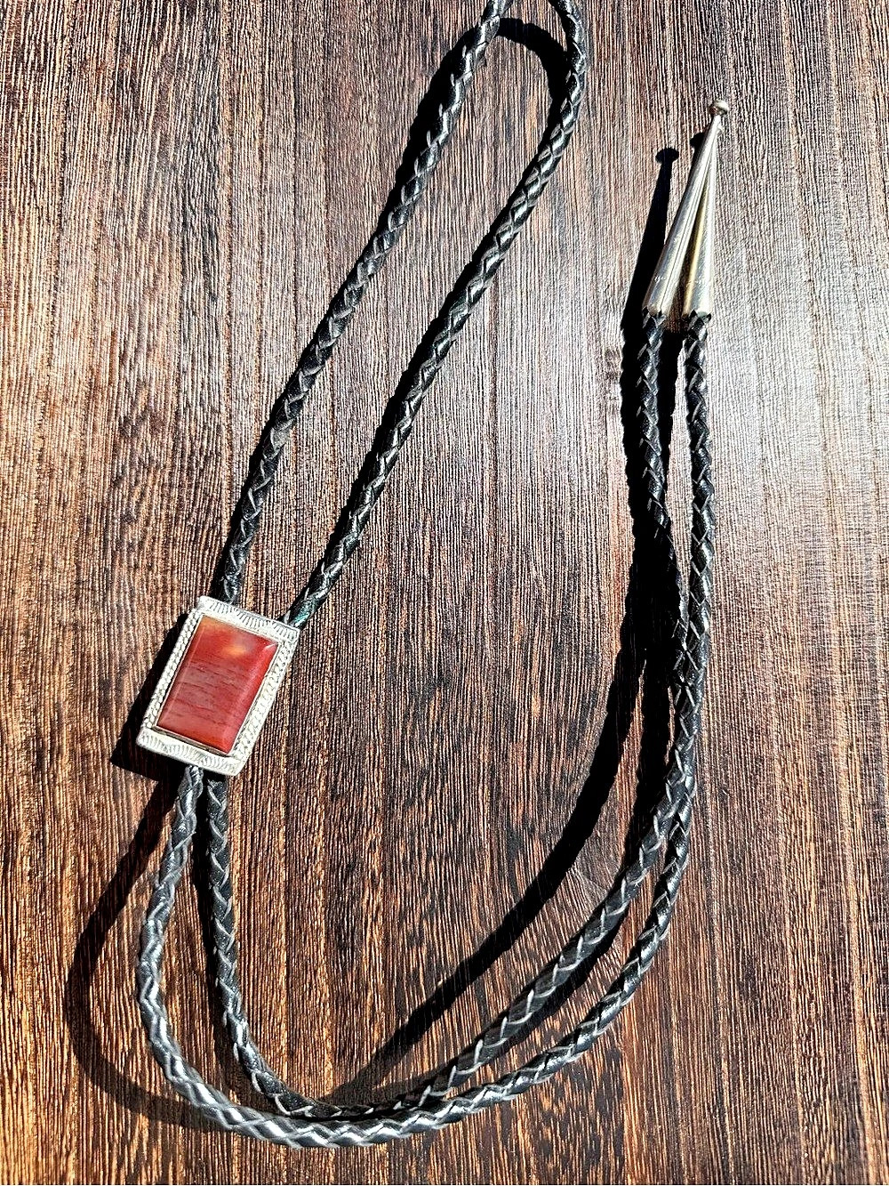 Navajo Bolo Tie by William Smith - Red Agate -Signed